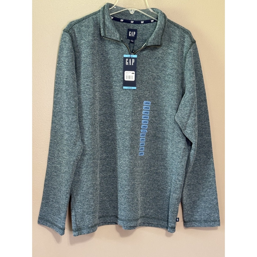 Gap Quarter Zip Pullover Mens L Blue Green Marl Mock Neck Long Sleeve Sweater
